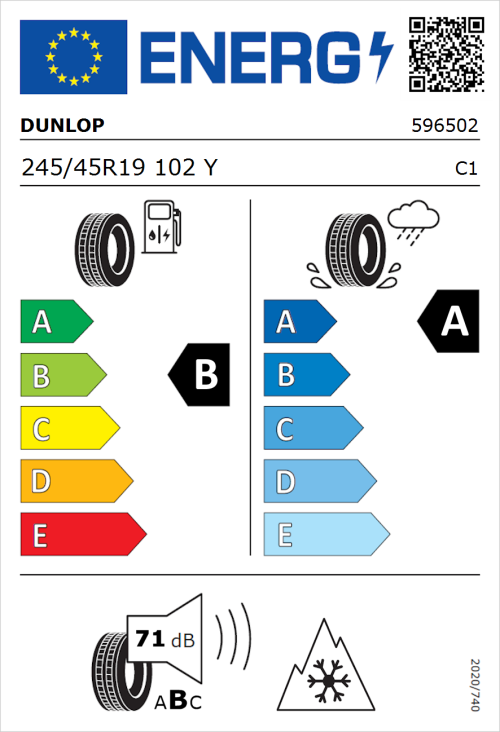 Tyre Label for Dunlop All Season 2 245/45R19 102Y