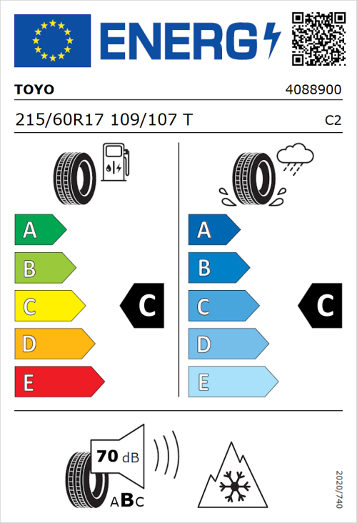 Tyre Label for Toyo NANOENERGY VAN 215/60R17 109/107T