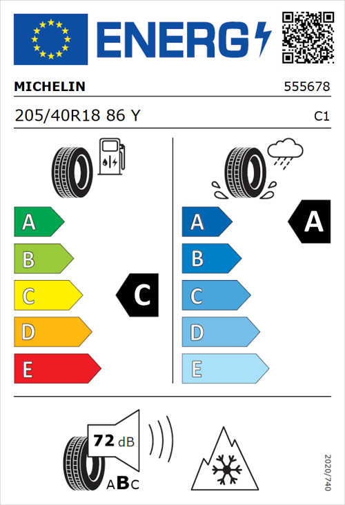 Tyre Label for Michelin CrossClimate 3 205/40R18 86Y