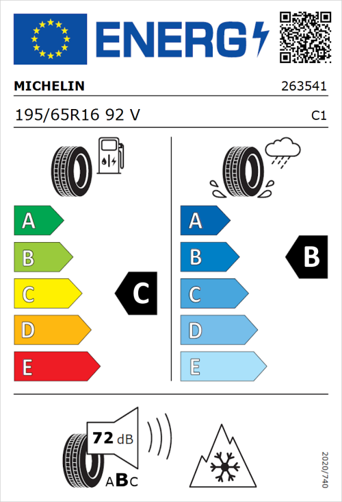 Tyre Label for Michelin CrossClimate 3 195/65R16 92V