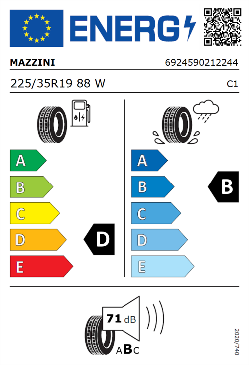 Tyre Label for Mazzini Eco 607 225/35R19 88W