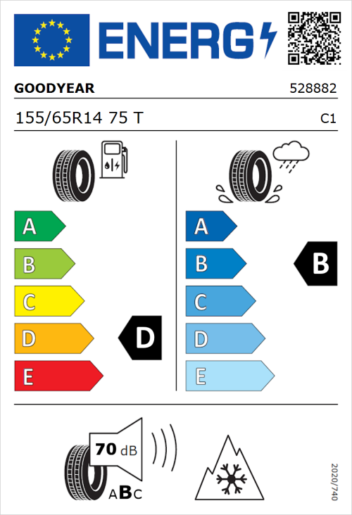 Tyre Label for Goodyear Vector 4Seasons Gen-2 155/65R14 75T