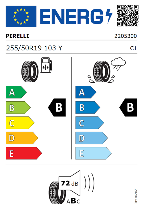 Tyre Label for Pirelli Scorpion Verde 255/50R19 103Y